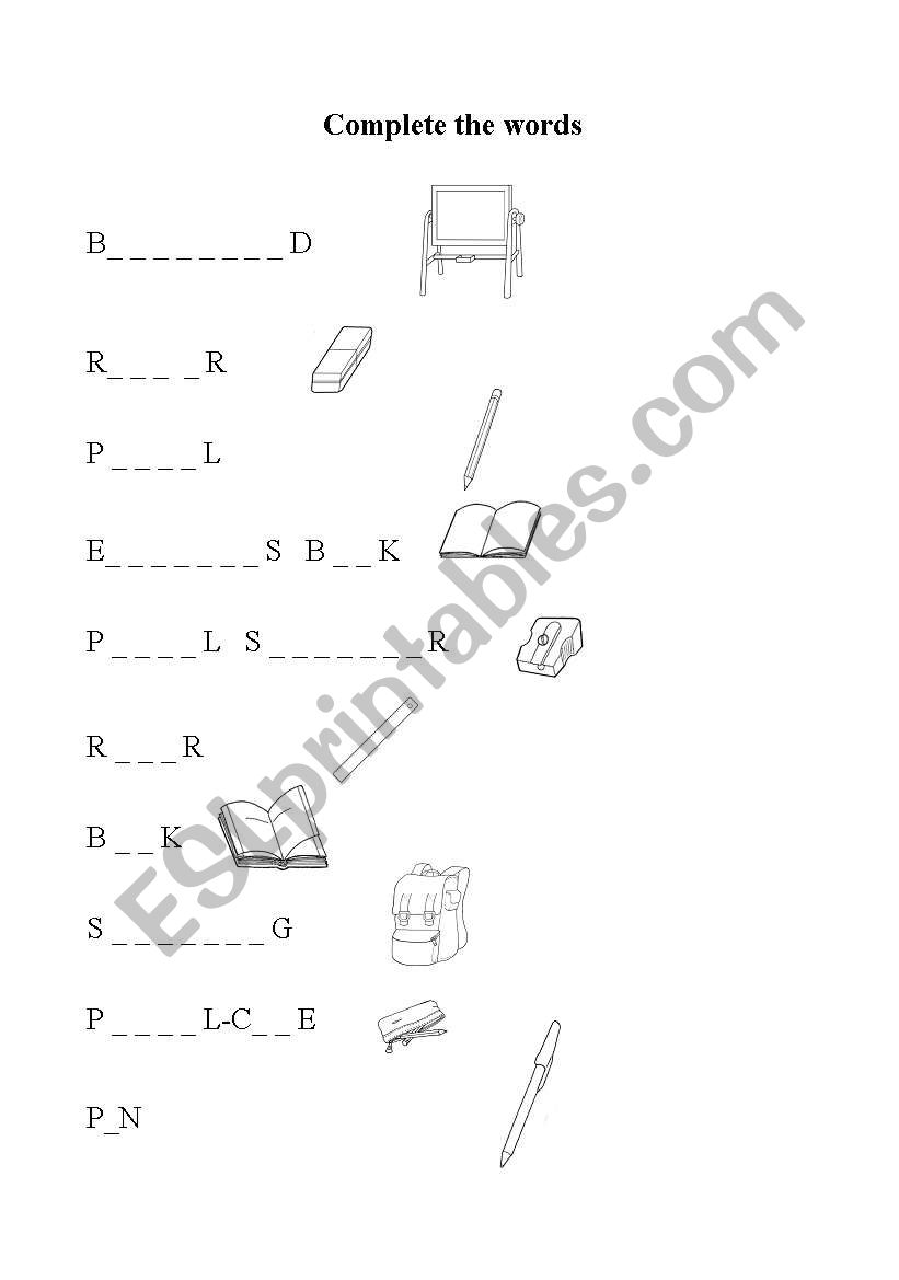 Complete the words worksheet