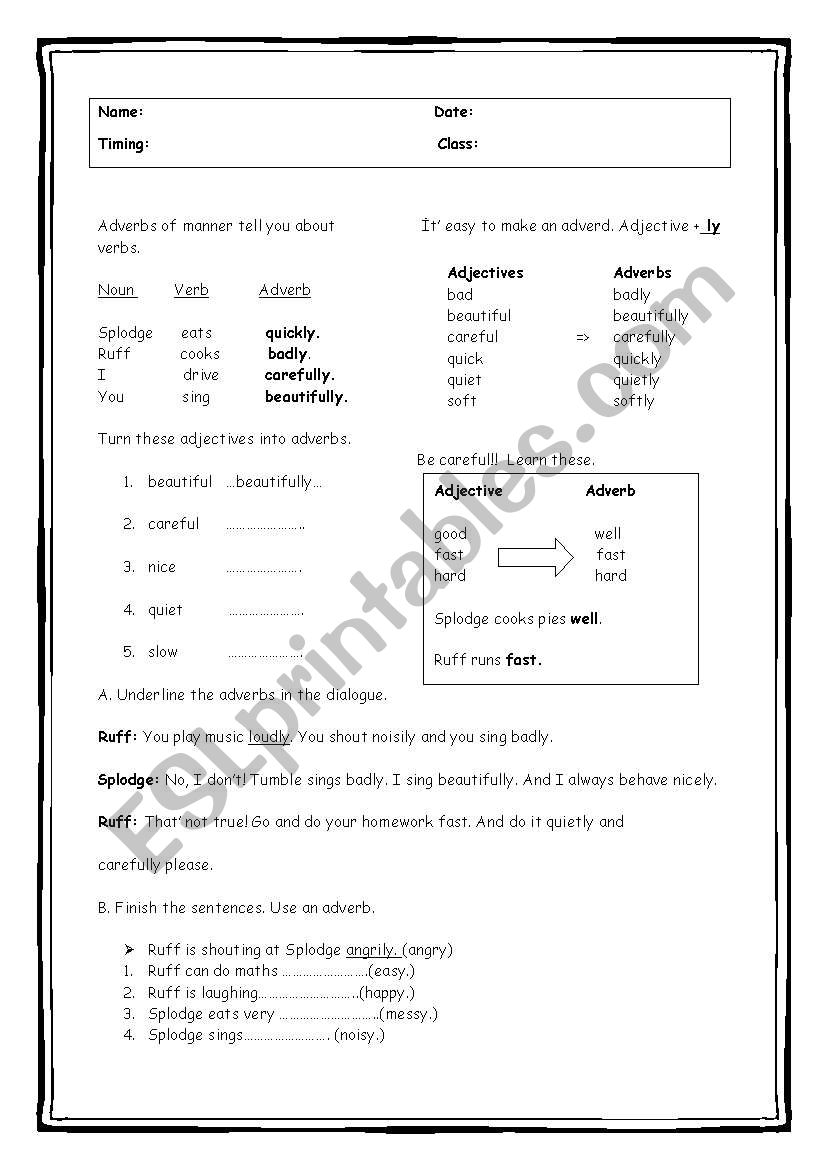 Adverbs of manner worksheet
