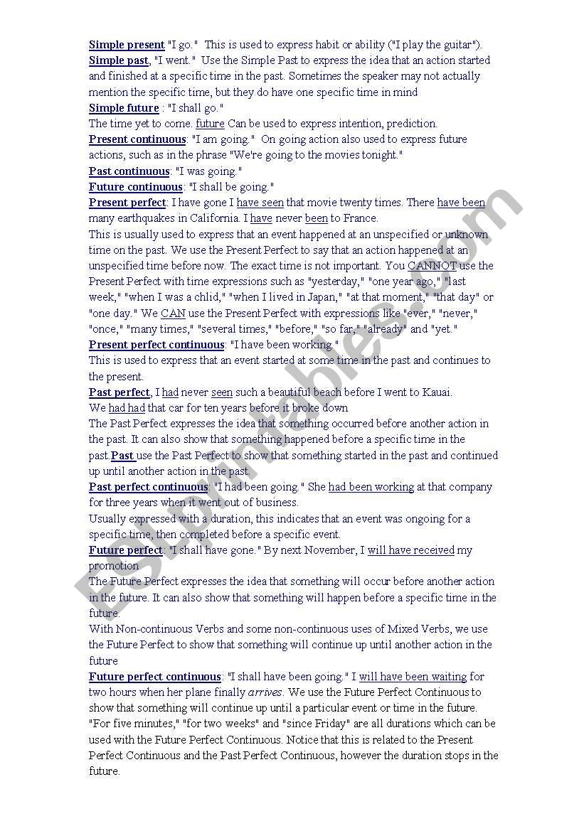 tenses worksheet
