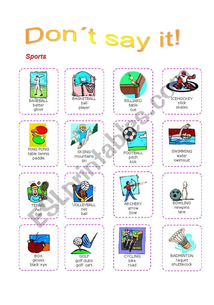 Dont say it! Sports worksheet