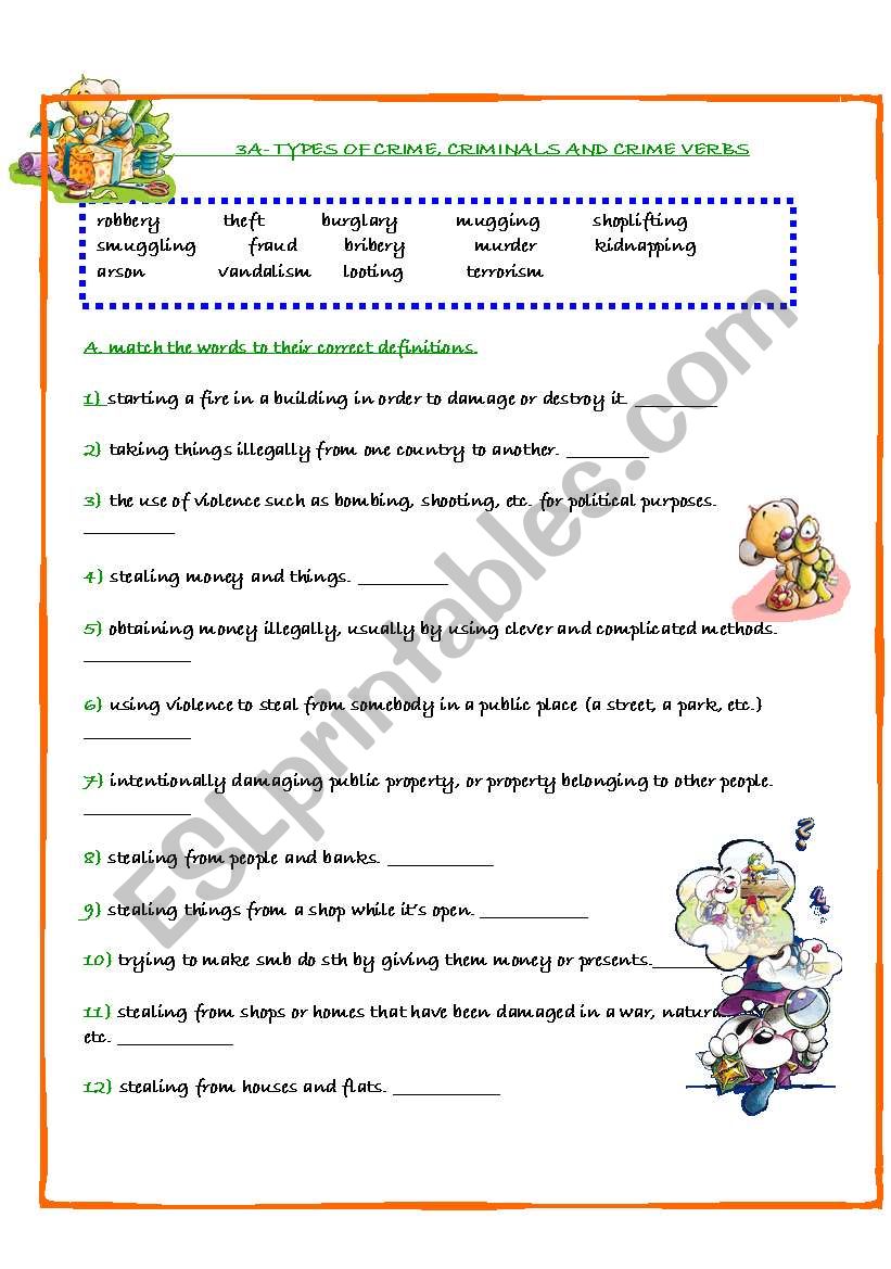 CRIME Vocabulary worksheet