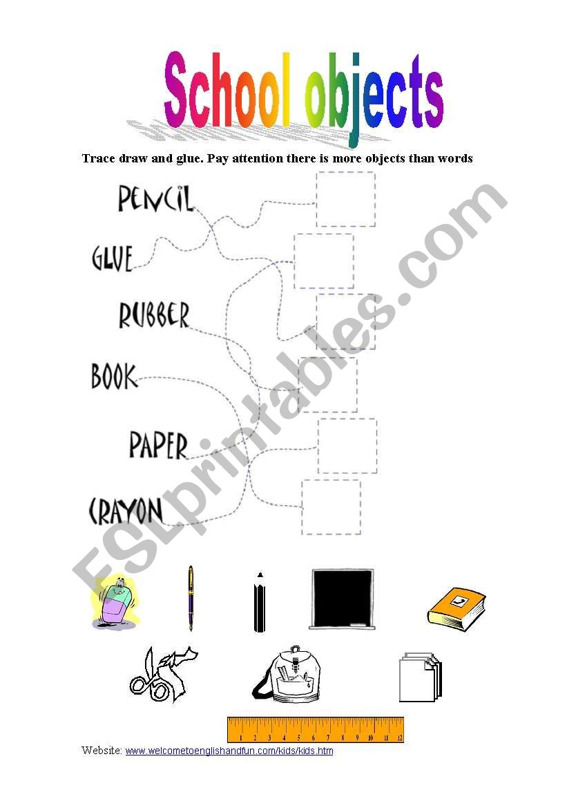 school objects worksheet