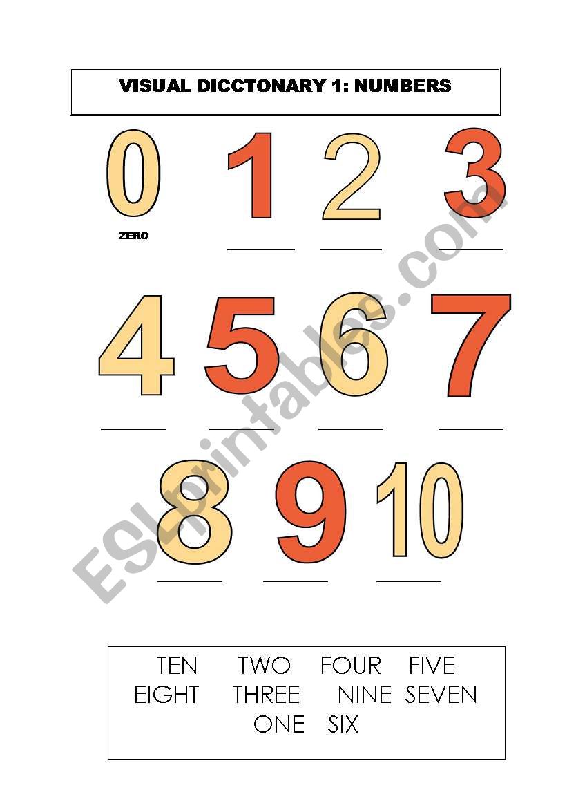 VISUAL DICTIONARY 1: NUMBERS worksheet