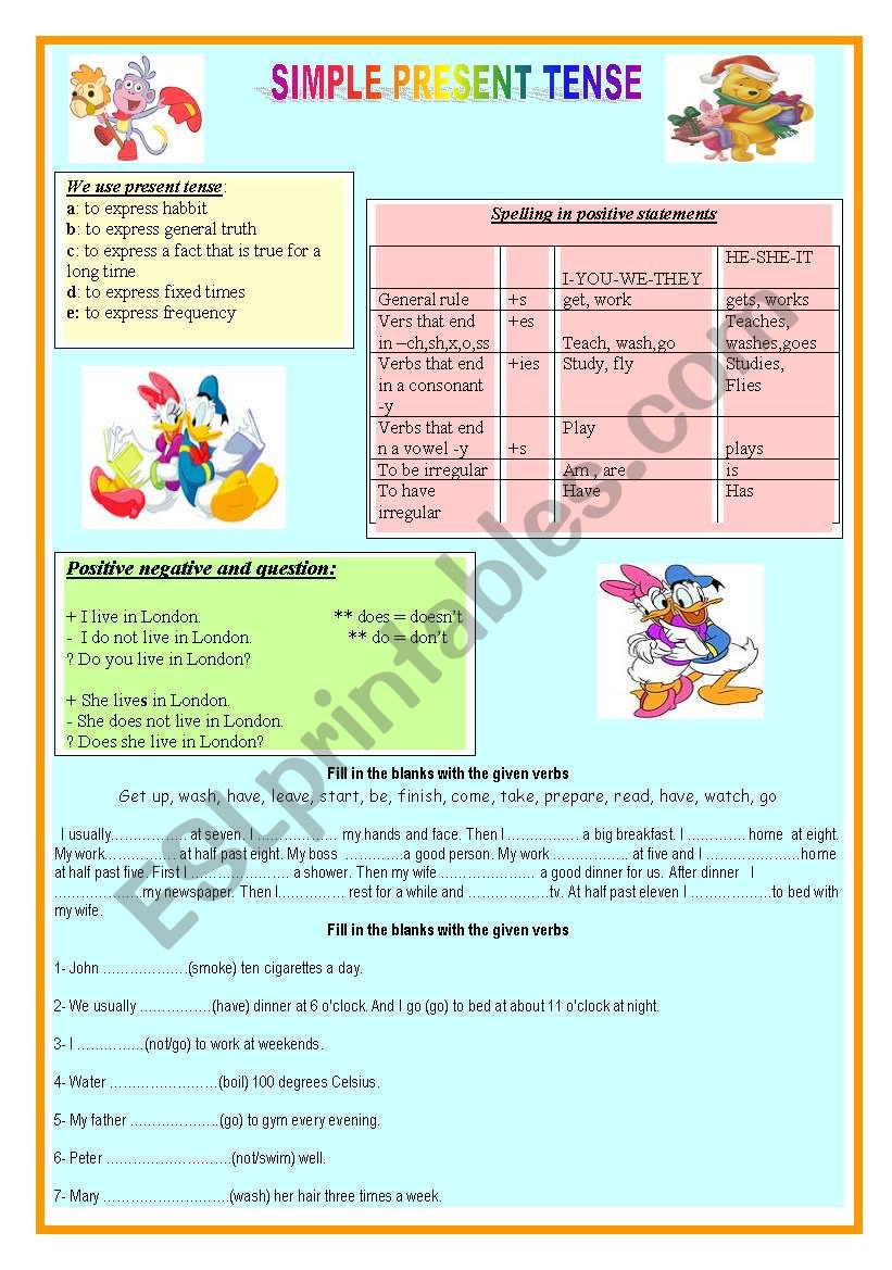 Present Tense (2 pages) worksheet