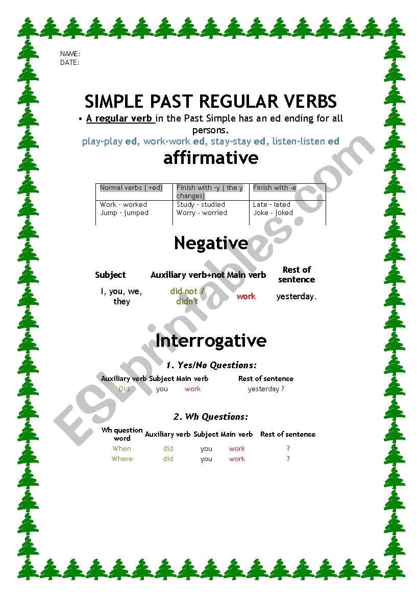 past simple regular verbs worksheet