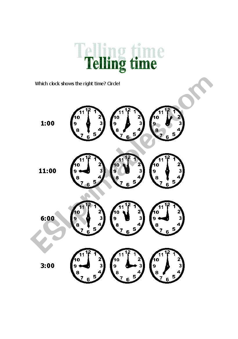 telling time worksheet