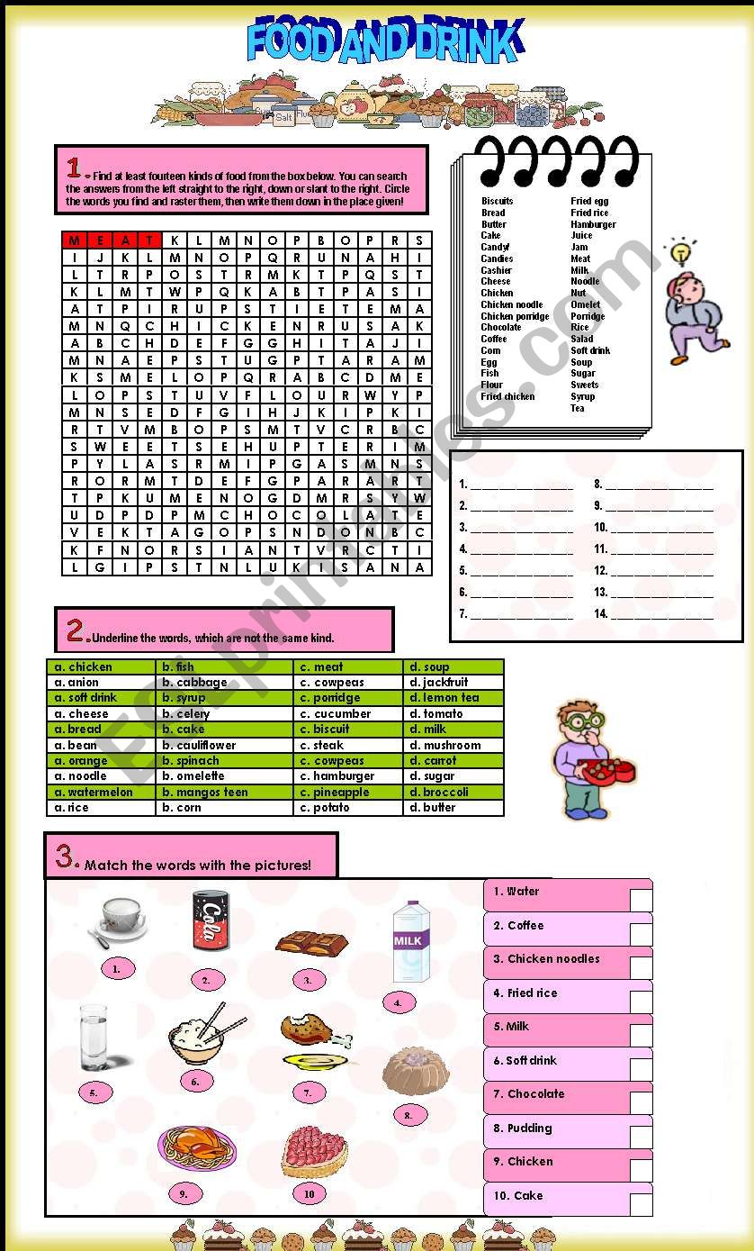 Food and drink part 1 worksheet