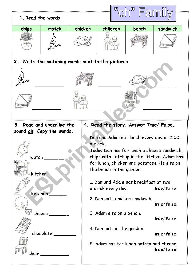 sound practice - ch family worksheet