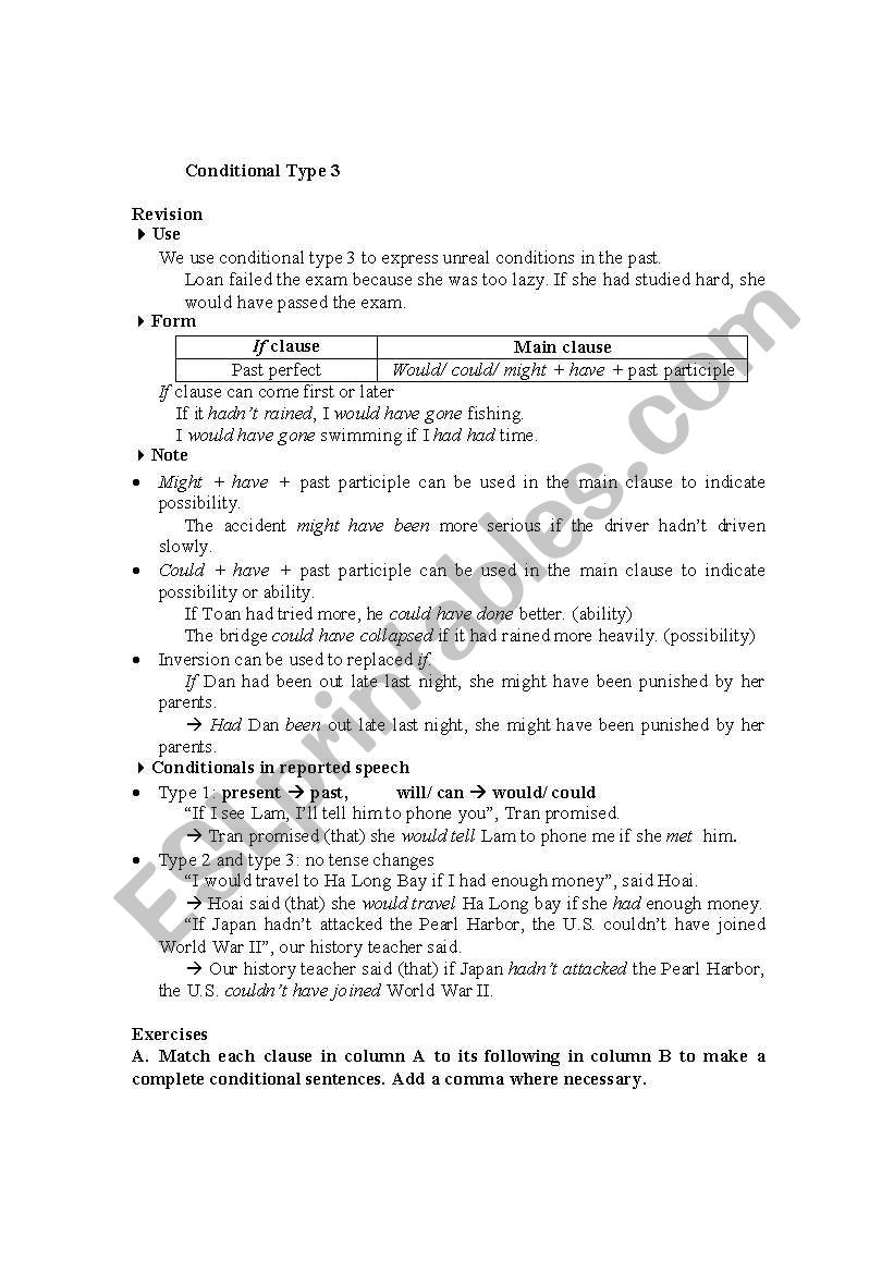 conditional type 3 worksheet