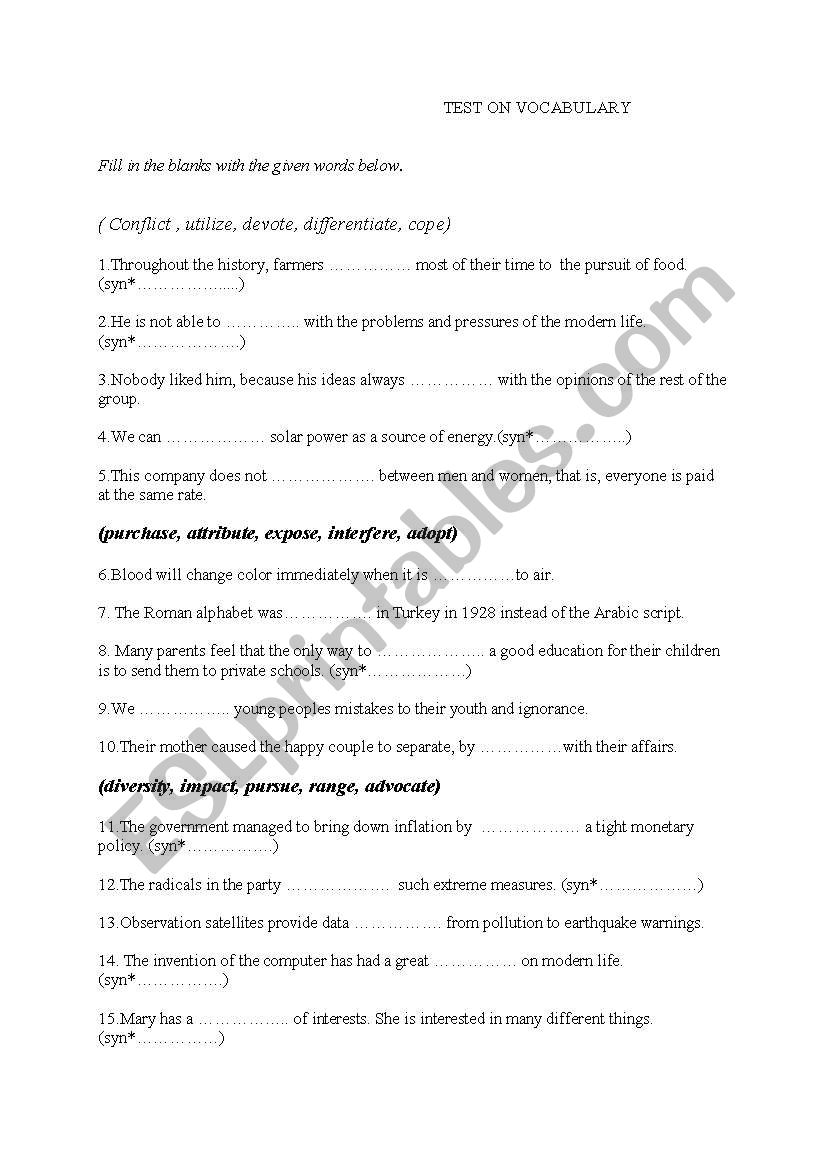 vocabulary exercise worksheet