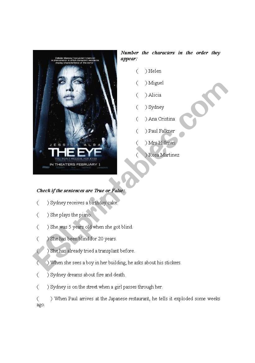 The Eye - Movie worksheet