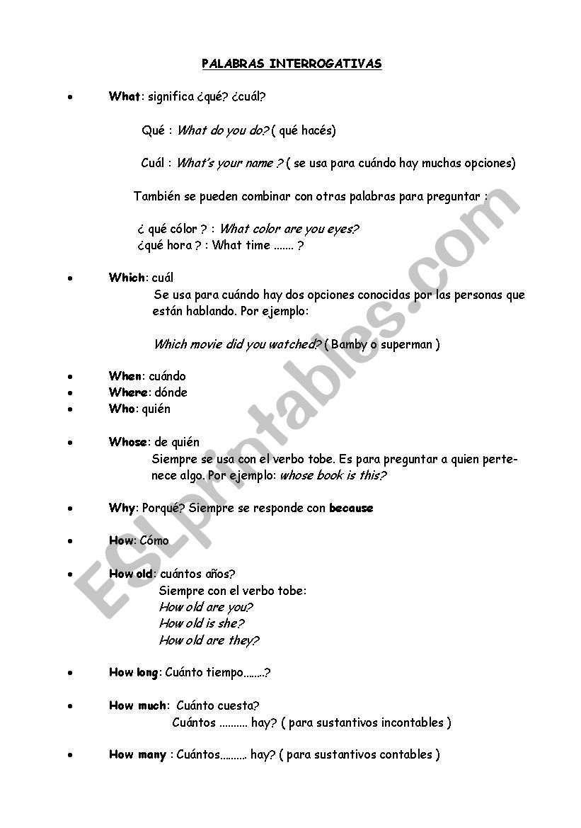 interrogative word and forming questions formulas