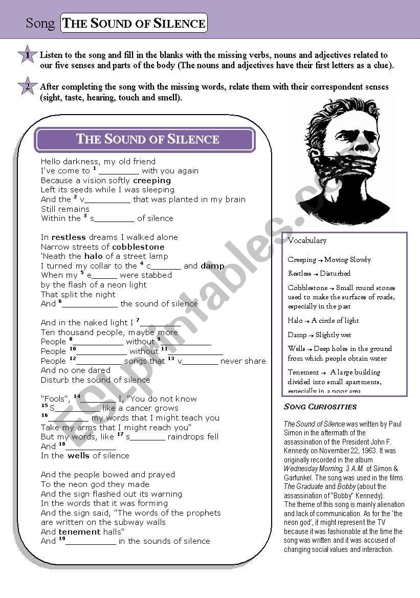 Song The Sound of Silence worksheet