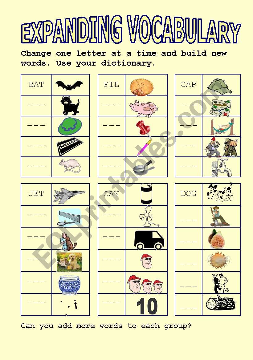 Expanding vocabulary worksheet