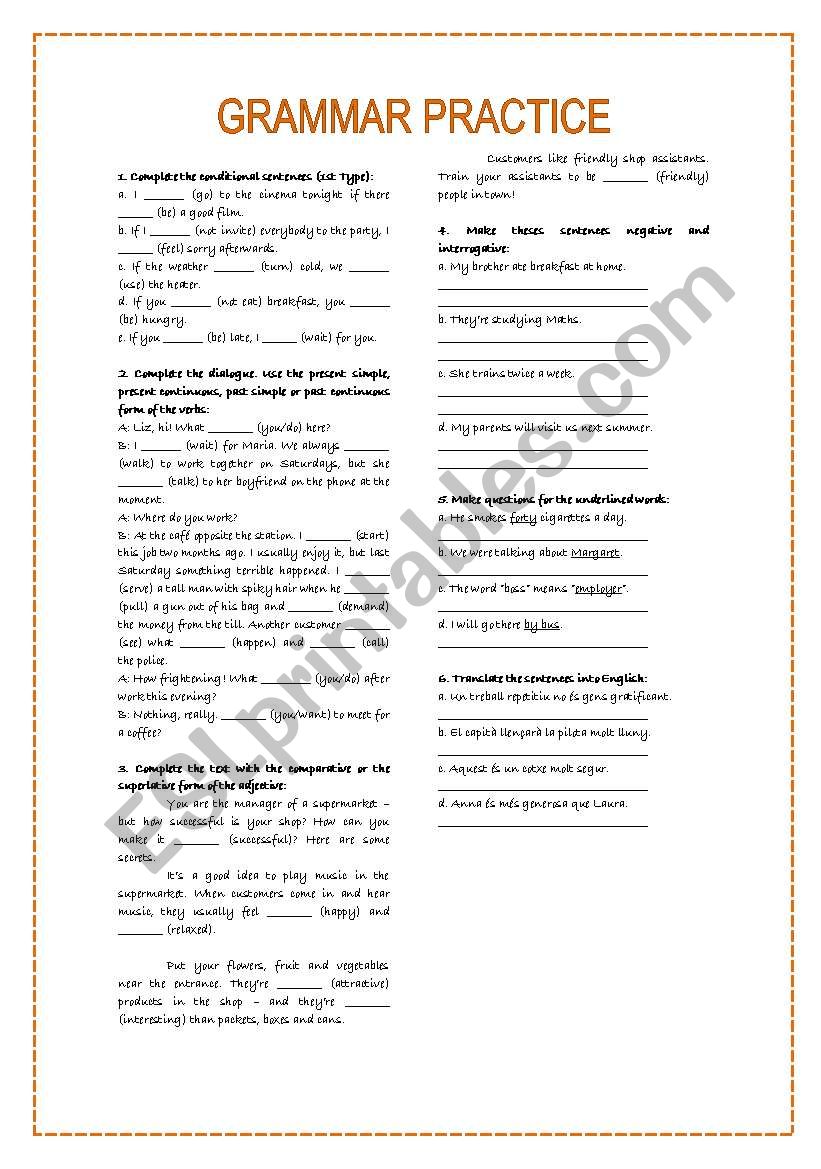 Grammar practice worksheet