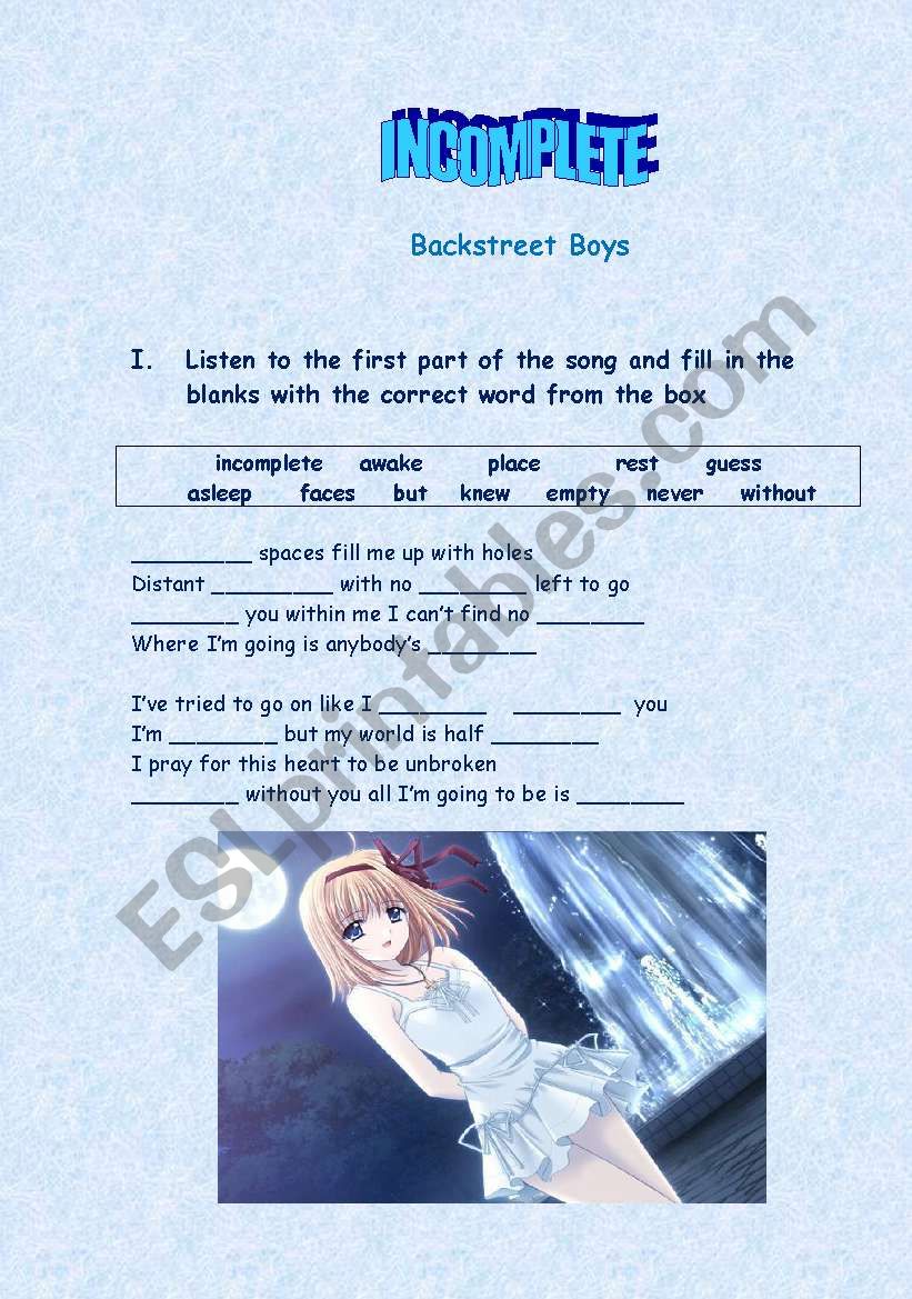 Song    INCOMPLETE - Backstreet Boys