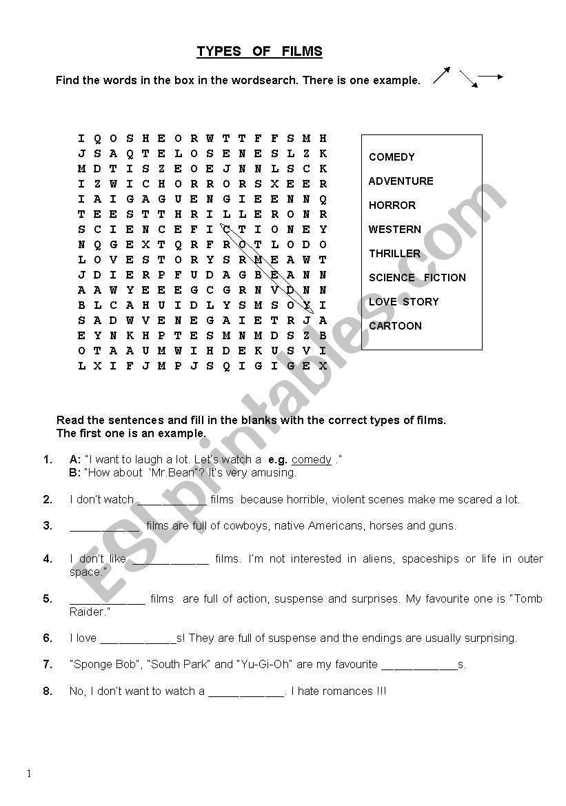 types of films worksheet