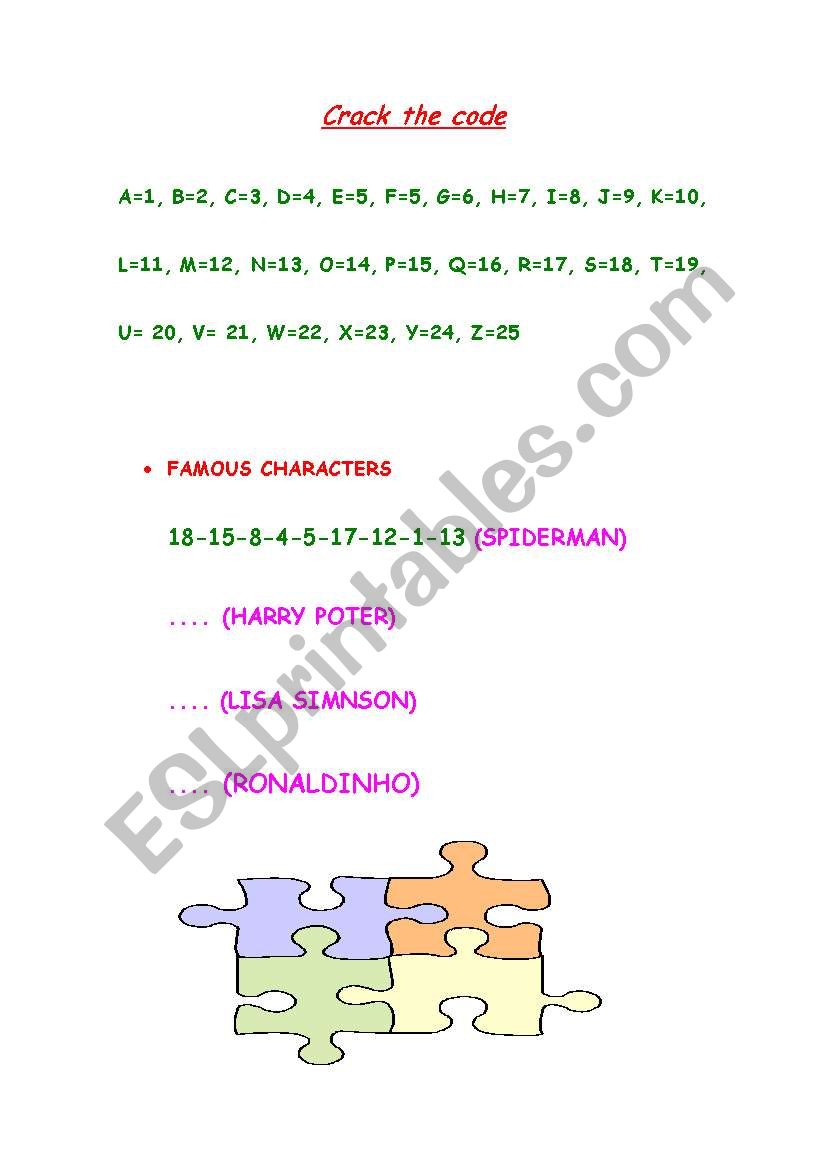 crack the code worksheet