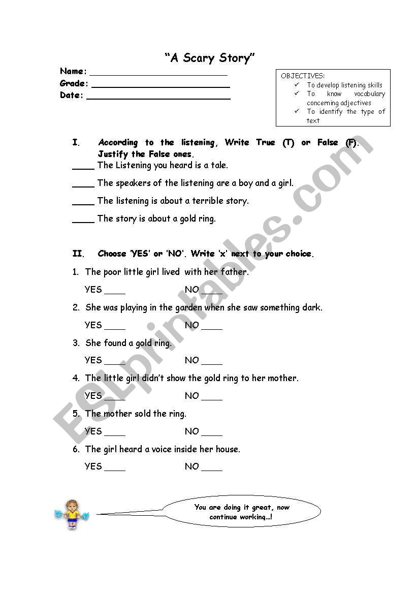 a scary story worksheet