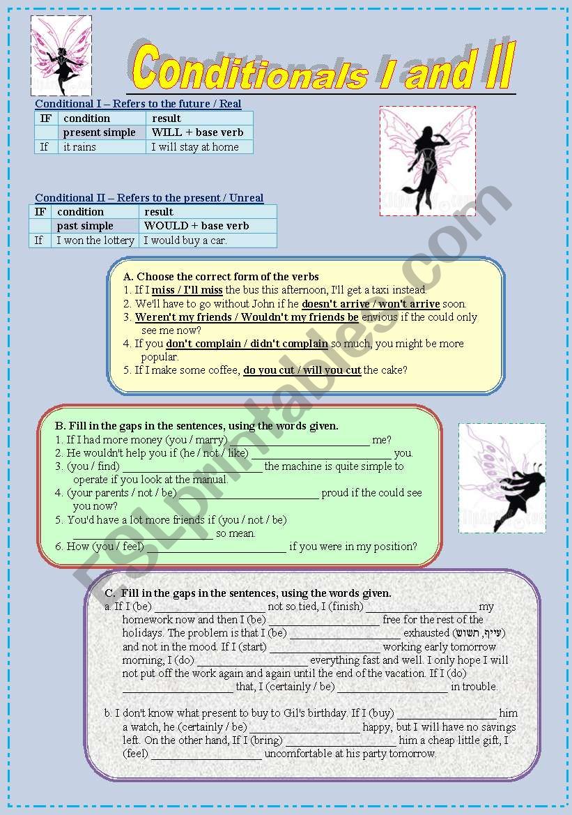 Conditionals type I and II worksheet