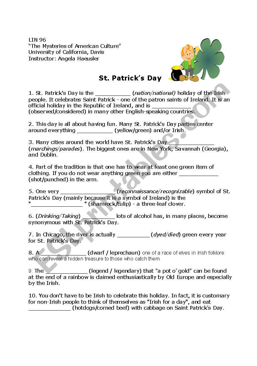 St Patricks Day worksheet