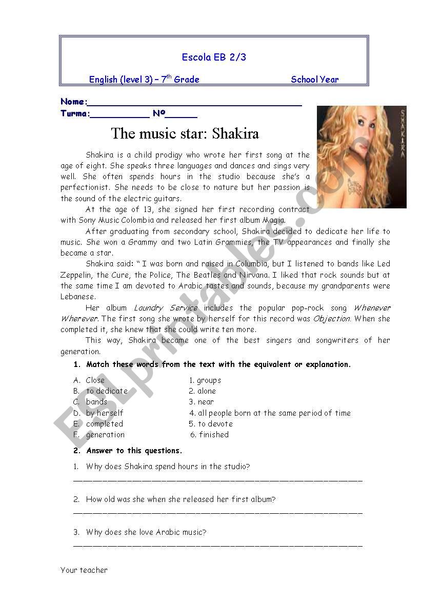 text about shakira with questions