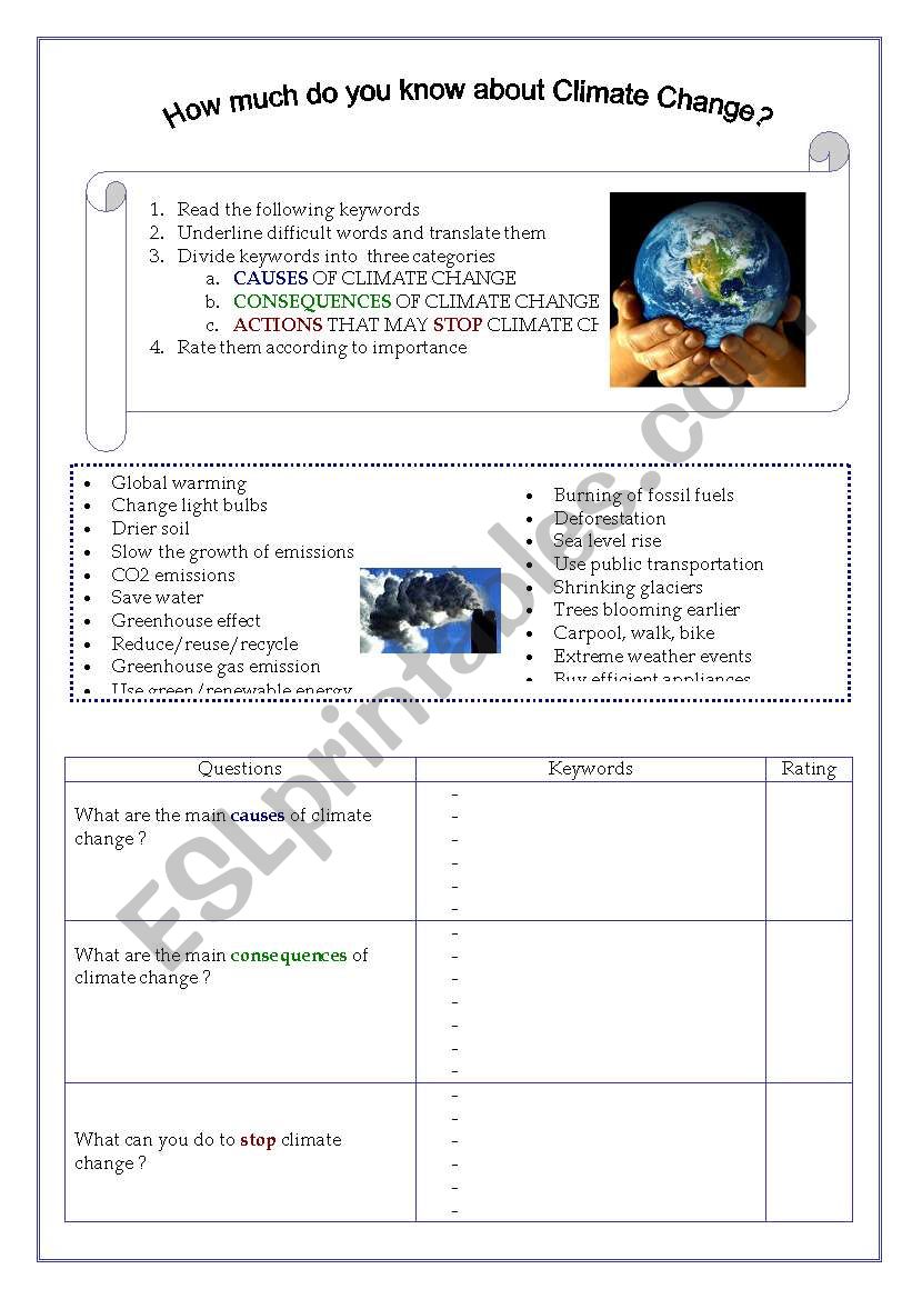 Pre task - Climate Change worksheet