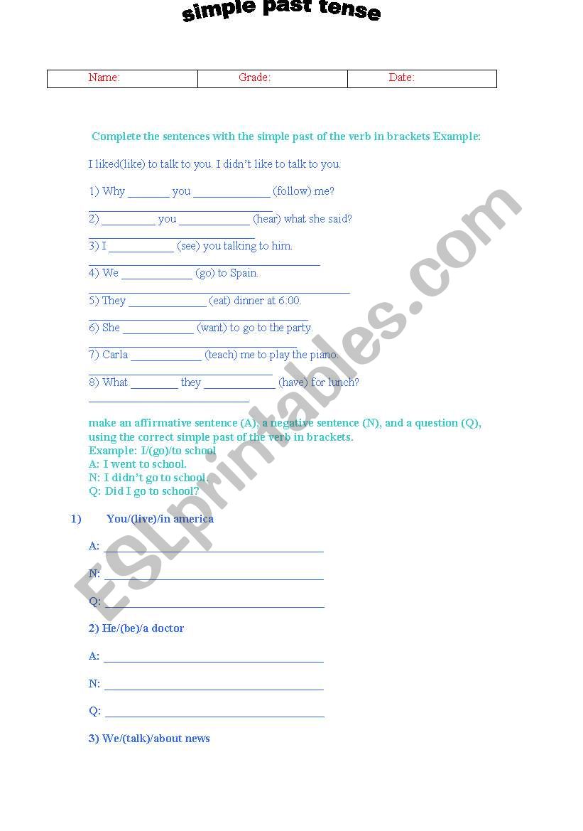 simple past worksheet