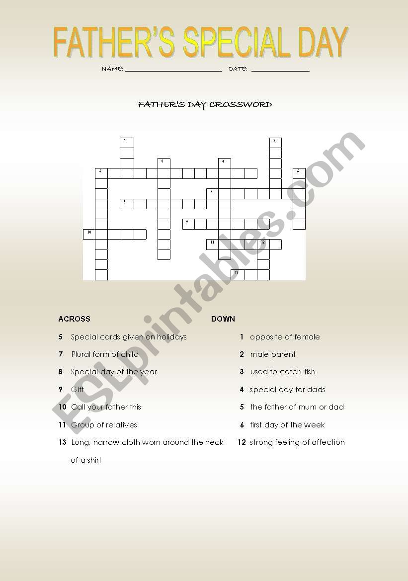 Fathers day crossword worksheet