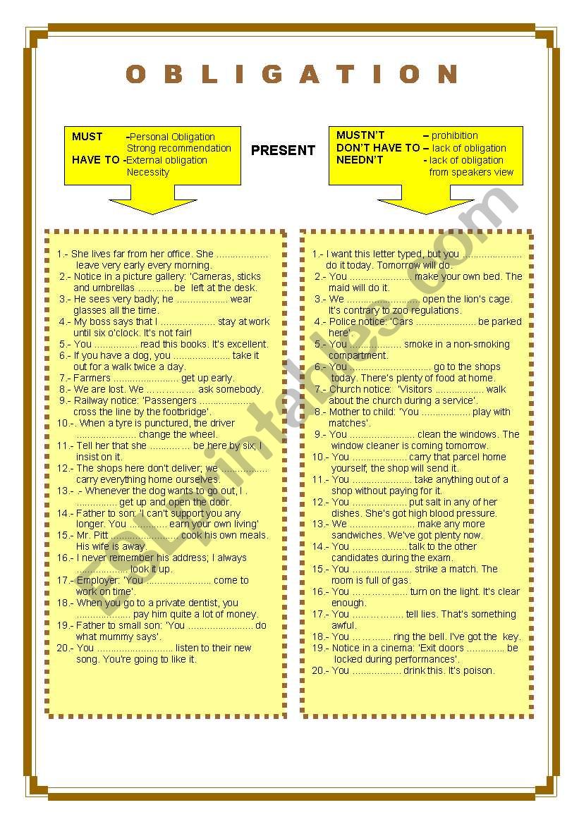 Modals - Obligation  worksheet