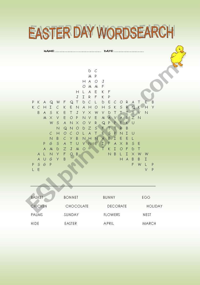 Easter Day Wordsearch worksheet