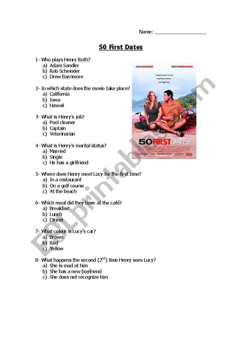 50 First Dates movie questionnaire