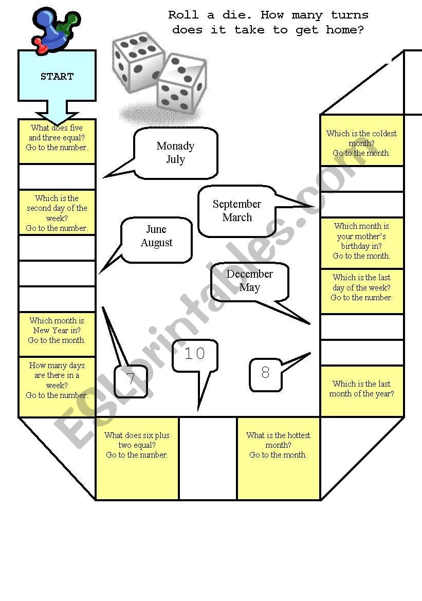 Game-days,months,numbers worksheet