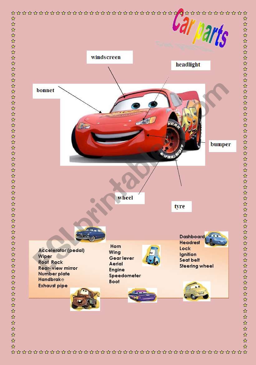 car parts vocabulary  worksheet