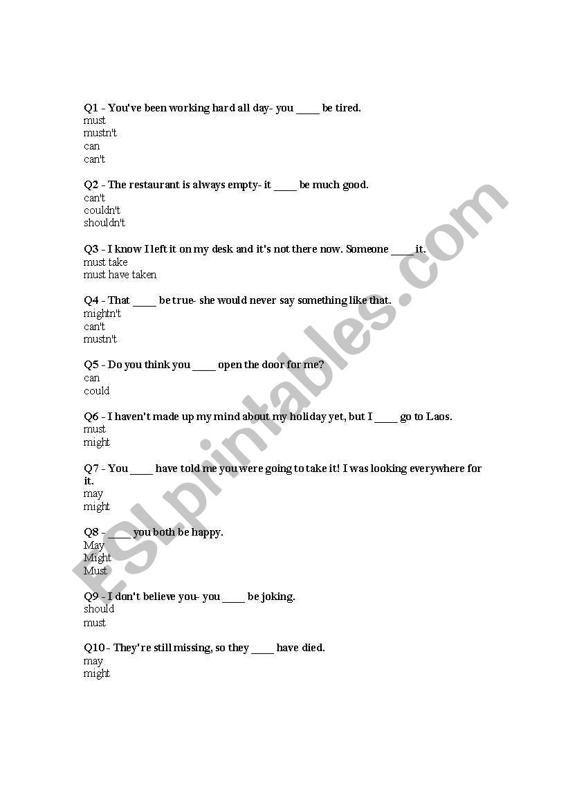 Mixed Modal Verb Worksheet worksheet