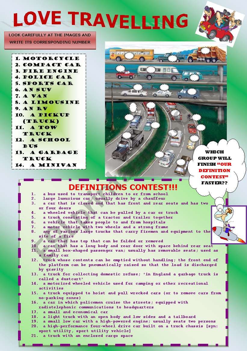 WE LOVE TRAVELLING  // 21 vehicles!! (ANSWER KEY INCLUDED IN PAGE 2)