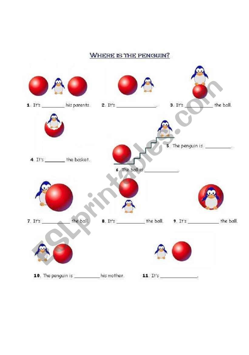 Prepositions Penguin worksheet