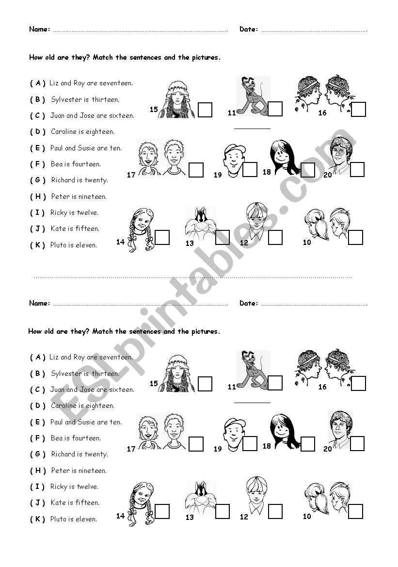 How old are they? worksheet