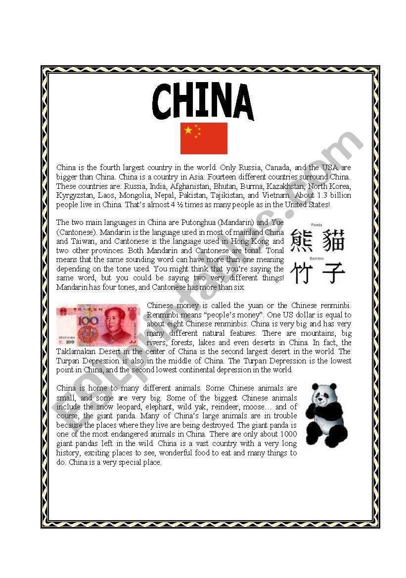 CHINA worksheet