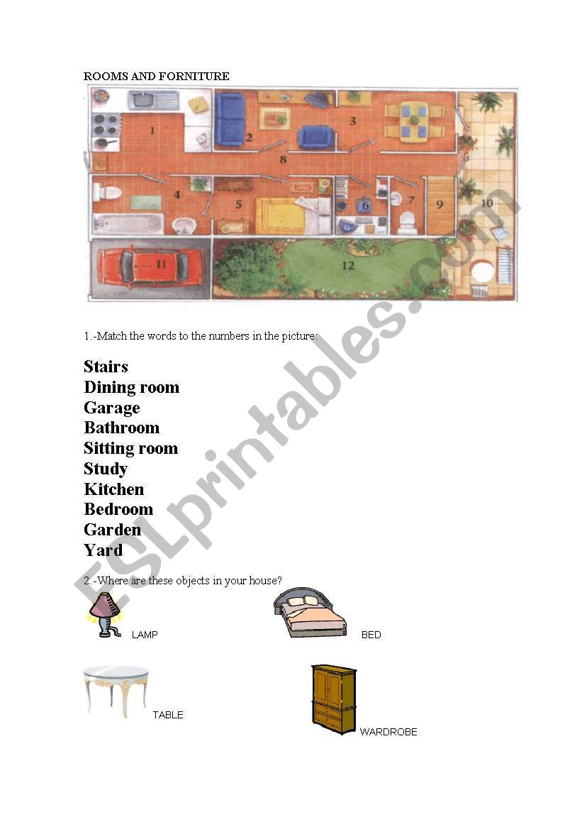 ROOMS AND FORNITURE worksheet