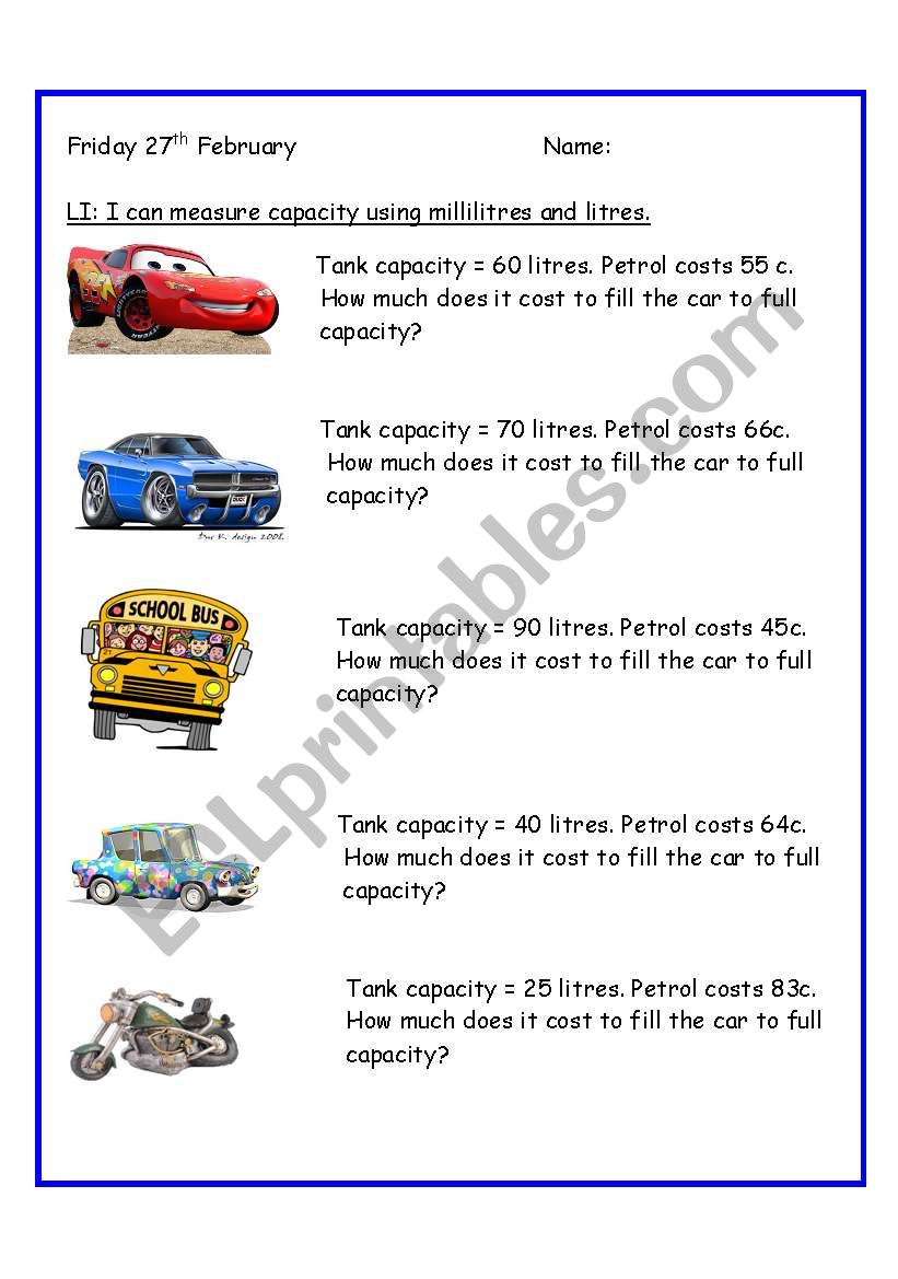 I can solve problems related to capacity and litres