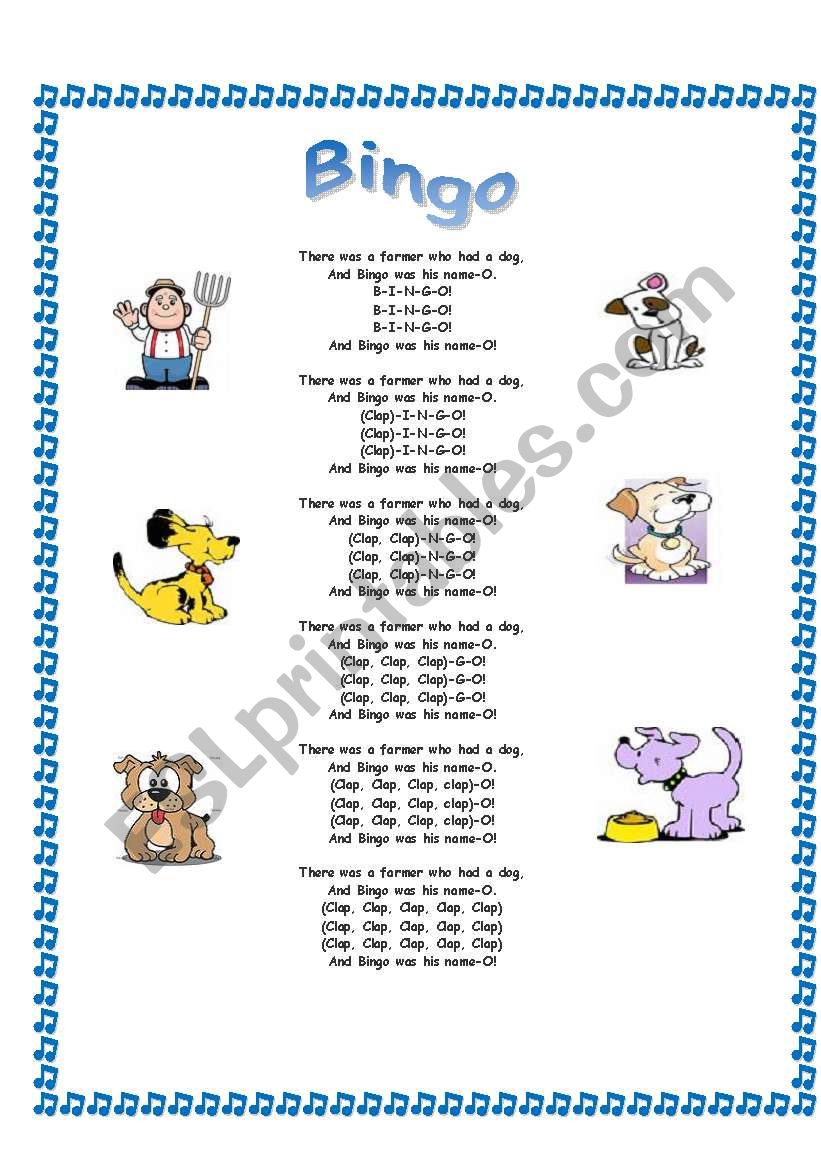 Bingo Song worksheet