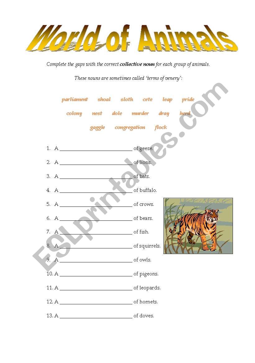 World of Animals worksheet