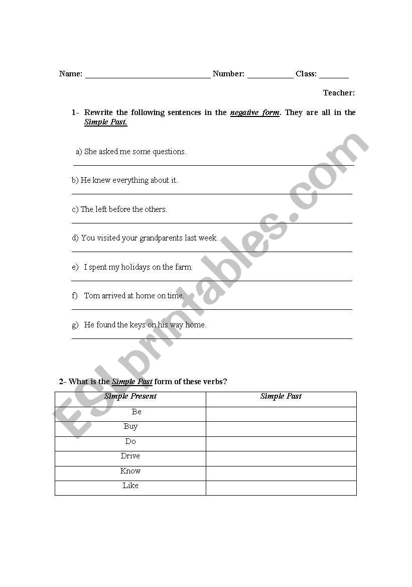 Grammar test worksheet