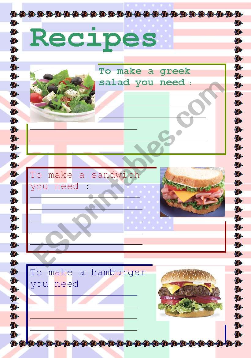 Recipes worksheet