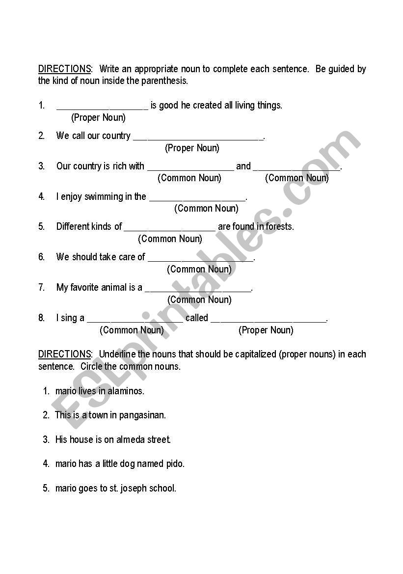 Common and Proper Nouns worksheet