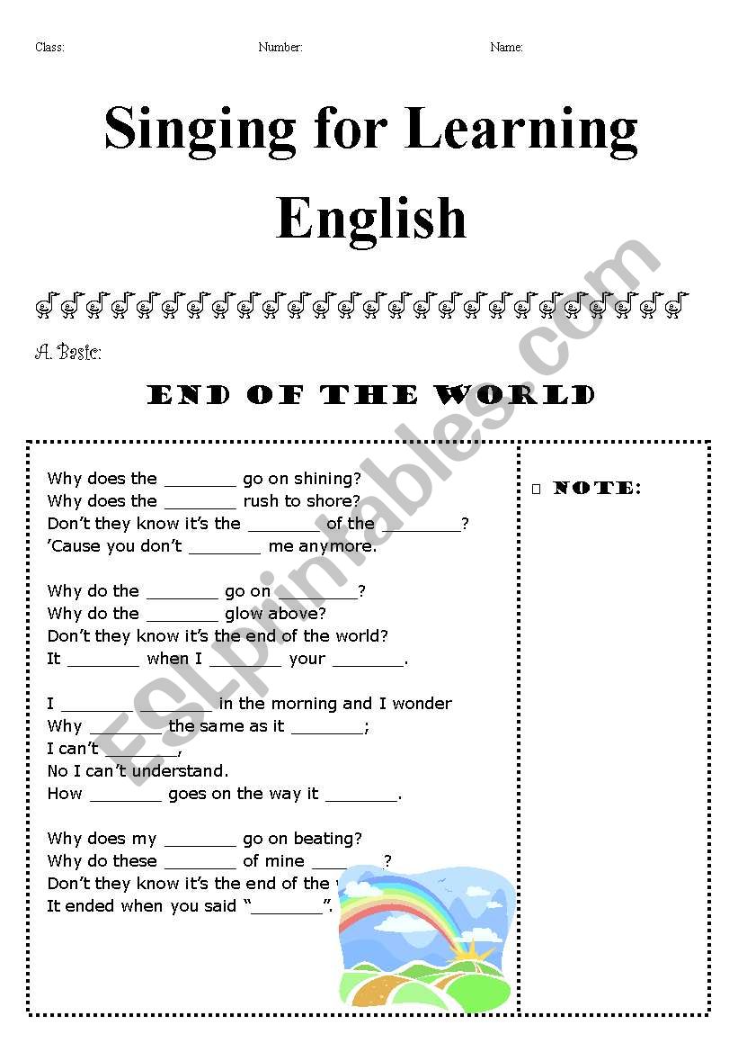 singing for learning worksheet