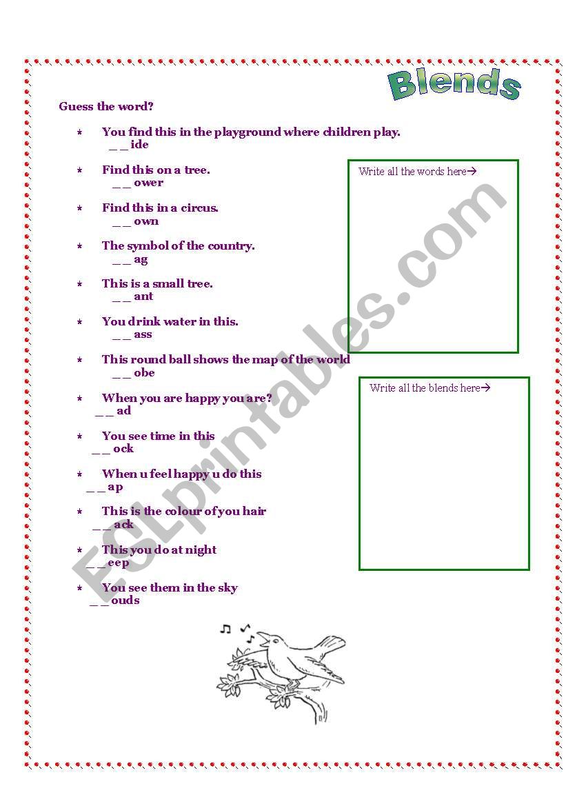 L Blends worksheet