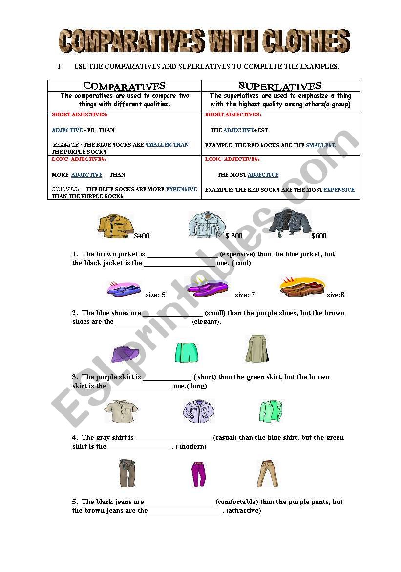 COMPARATIVES WITH CLOTHES worksheet