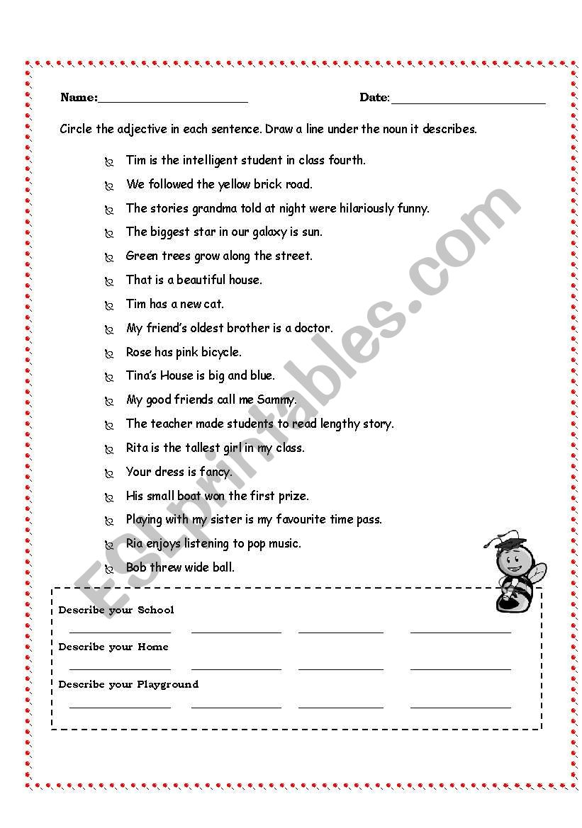 Adjectives worksheet